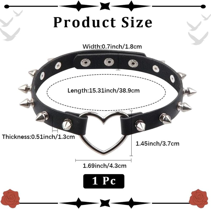 CALFOVERA Heart Spiked Studded Rivets Choker Collar Love PU Leather Gothic Necklace for Women Punk Rock Alloy Hollow Cosplay Goth Jewelry Chain Decorations for Women Party (Black) - Image 2